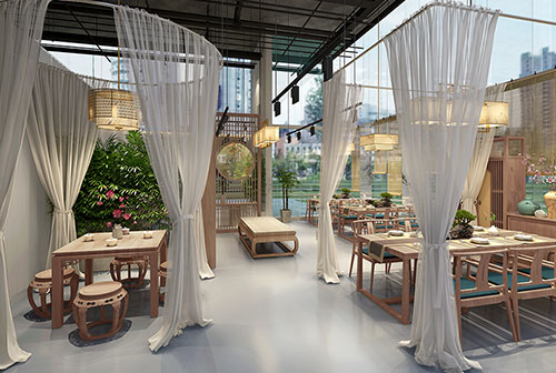 新疆200平禅意中式风格奶茶咖啡店装修设计效果图
