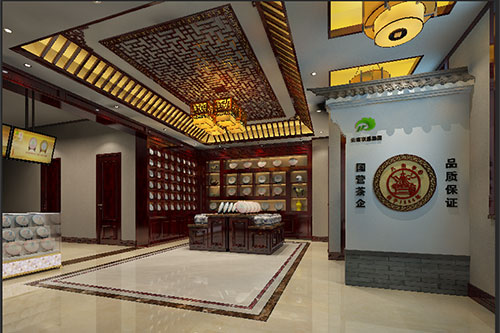 新疆古朴典雅的中式茶叶店大堂设计效果图