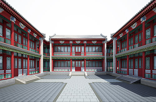 新疆北京四合院设计古建筑鸟瞰图展示