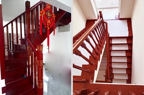 新疆自建别墅中式实木楼梯全屋定制设计效果图